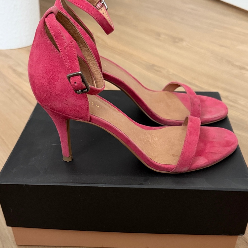 Halogen Pink Suede Ankle-Strap Heels
